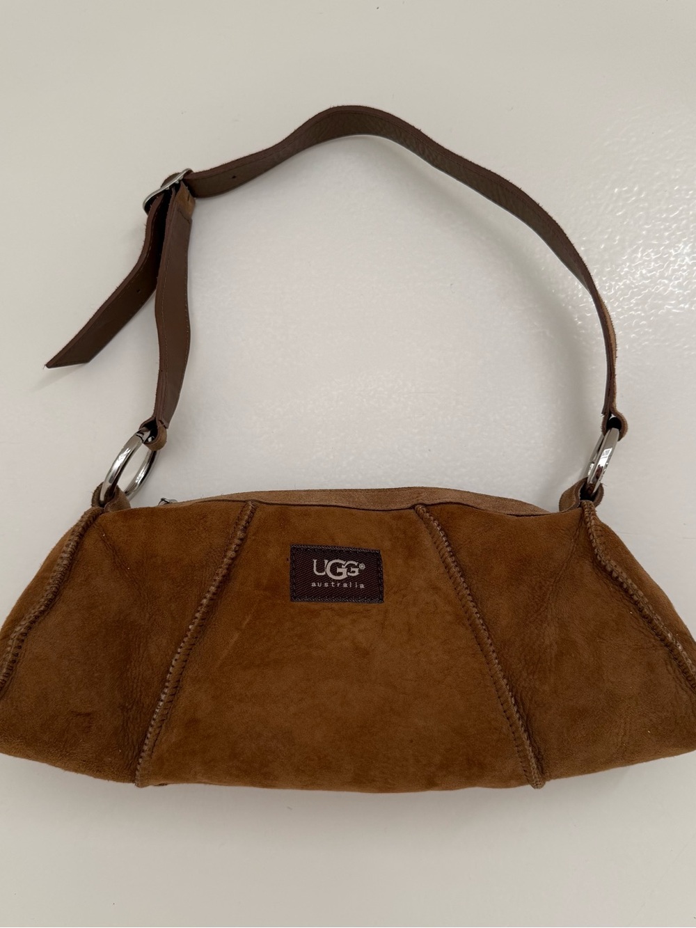 Authentic UGG Suede Shoulder Bag in Chestnut Brown